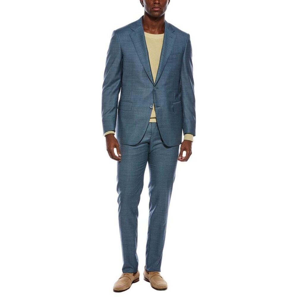 Canali Mens  2Pc Wool Suit With Flat Front Pant, Blue
